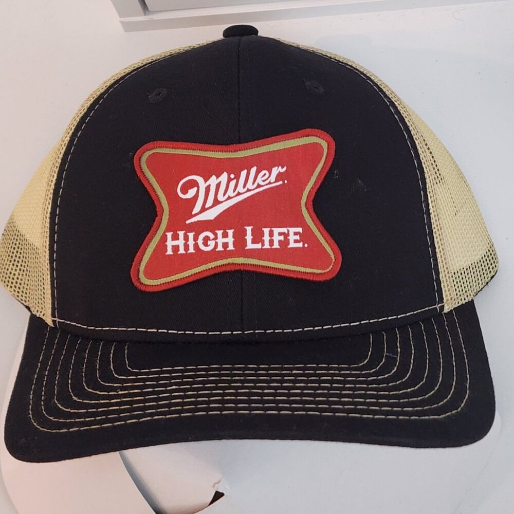 Miller High Life Patched Black/Vegas Gold Mesh Snapback Trucker Hat